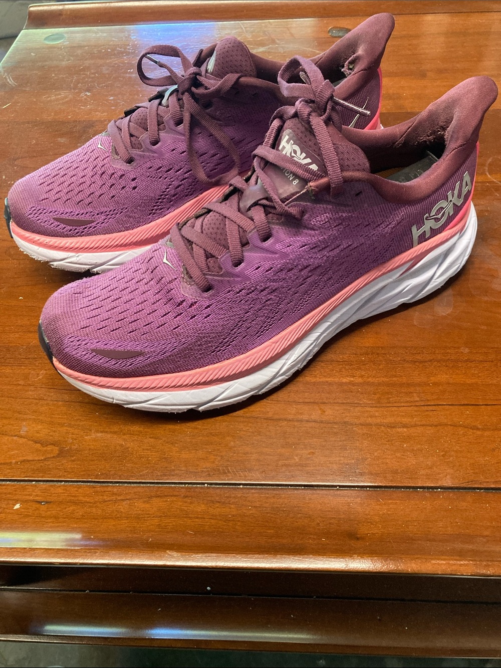 Hoka One One Clifton 8 Women's Running Shoes Purple Pink Mesh Lightweight